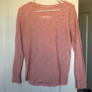 Loft Top Women's Size Small Orange White Stripes Long Sleeve